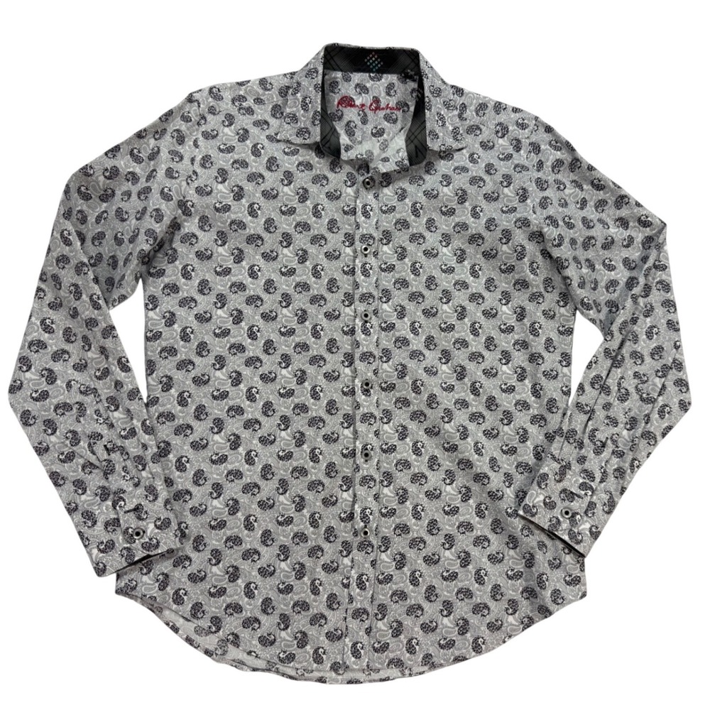 Robert Graham Shirt Mens Small White Paisley Excellent Classic Fit Long Sleeve